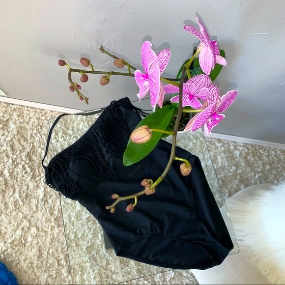 Boston Proper Black Fringe One-Piece Swimsuit - Picture 3 of 6